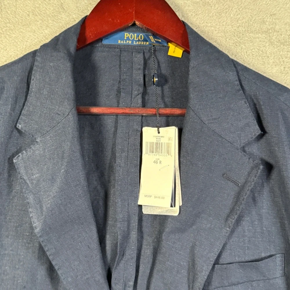 Polo Ralph Lauren Blazer Mens 46R Navy Soft Linen Modern Fit $448